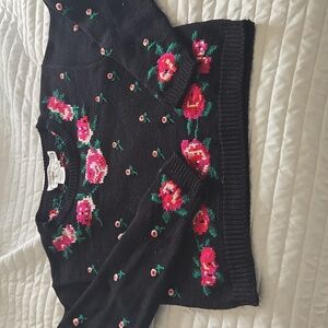 Vintage 80s cotton embroidered flower sweater ADRIENNE VITTADINI SPORT SMALL EUC
